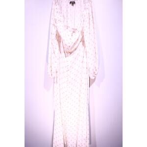 AFRM Ivory Polka Dot Button Front Dress – Drape Neck Long Sleeve – Size XS